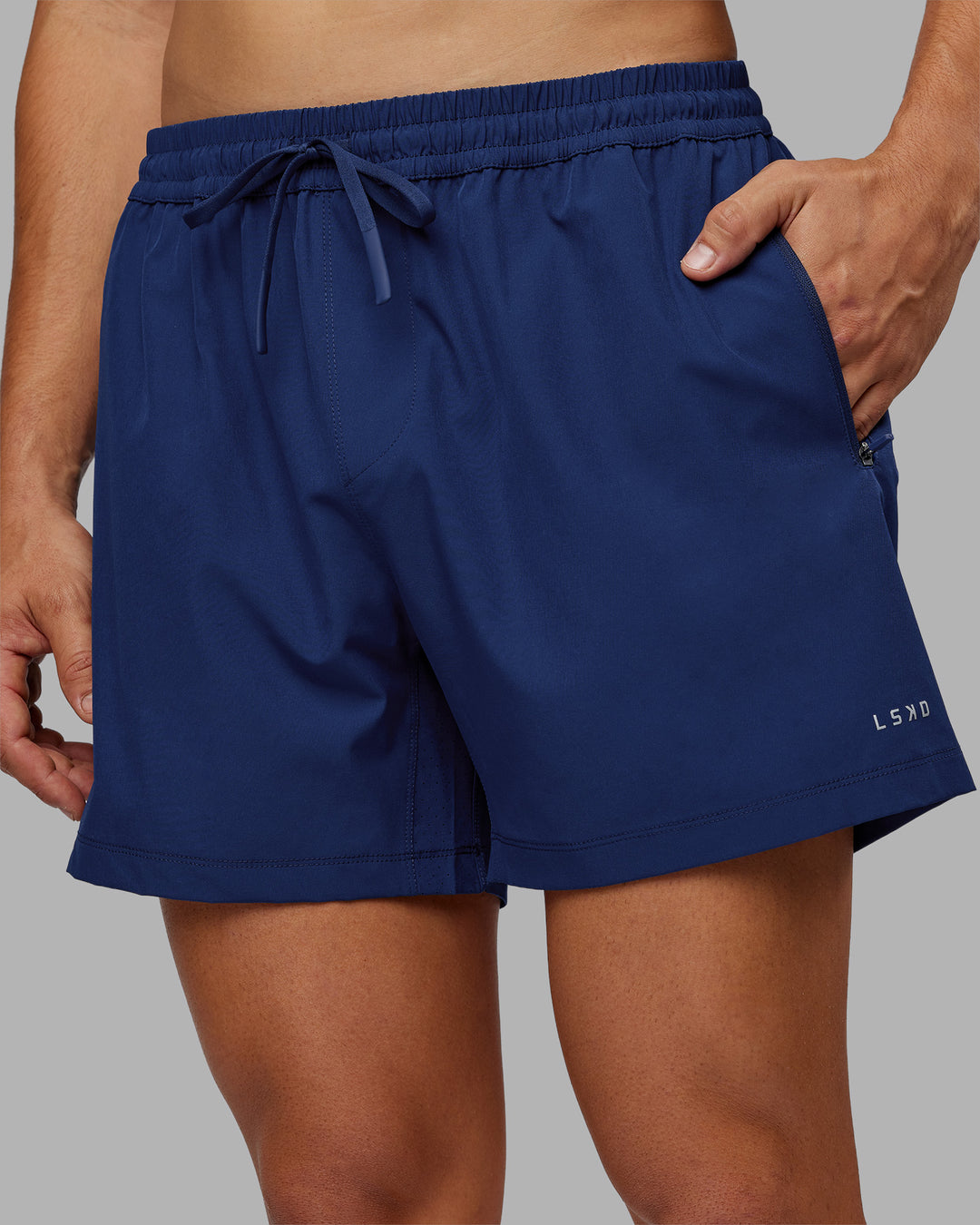 Man wearing Rep 5" Performance Short - Midnight Blue | Model:Jackson | Size:L - view 2
