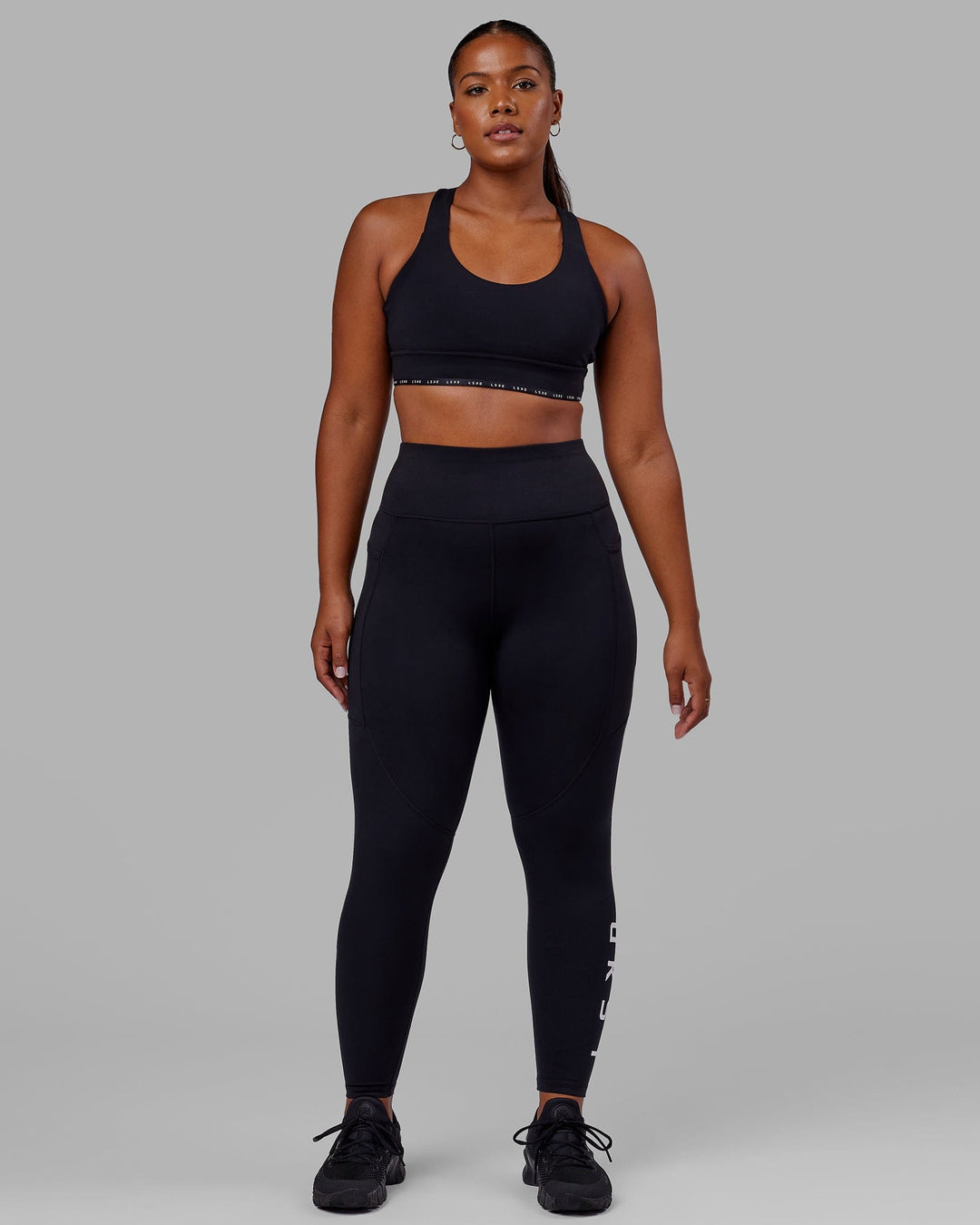 Woman wearing Rep Ultra High-Rise Full Length Legging Pockets - Black-White | Model:Sierra | Size:L - view 5