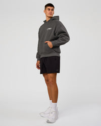 Man wearing Run Club Script Oversized Hoodie - Dark Storm-Alloy | Model:Jackson | Size:L | Thumbnail Index: 8