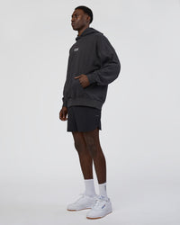 Man wearing Runner’s Unisex Oversized Hoodie - Black Washed-White | Model:Paabio | Size:L | Thumbnail Index: 7