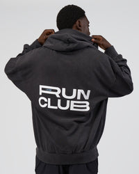 Man wearing Runner’s Unisex Oversized Hoodie - Black Washed-White | Model:Paabio | Size:L | Thumbnail Index: 2