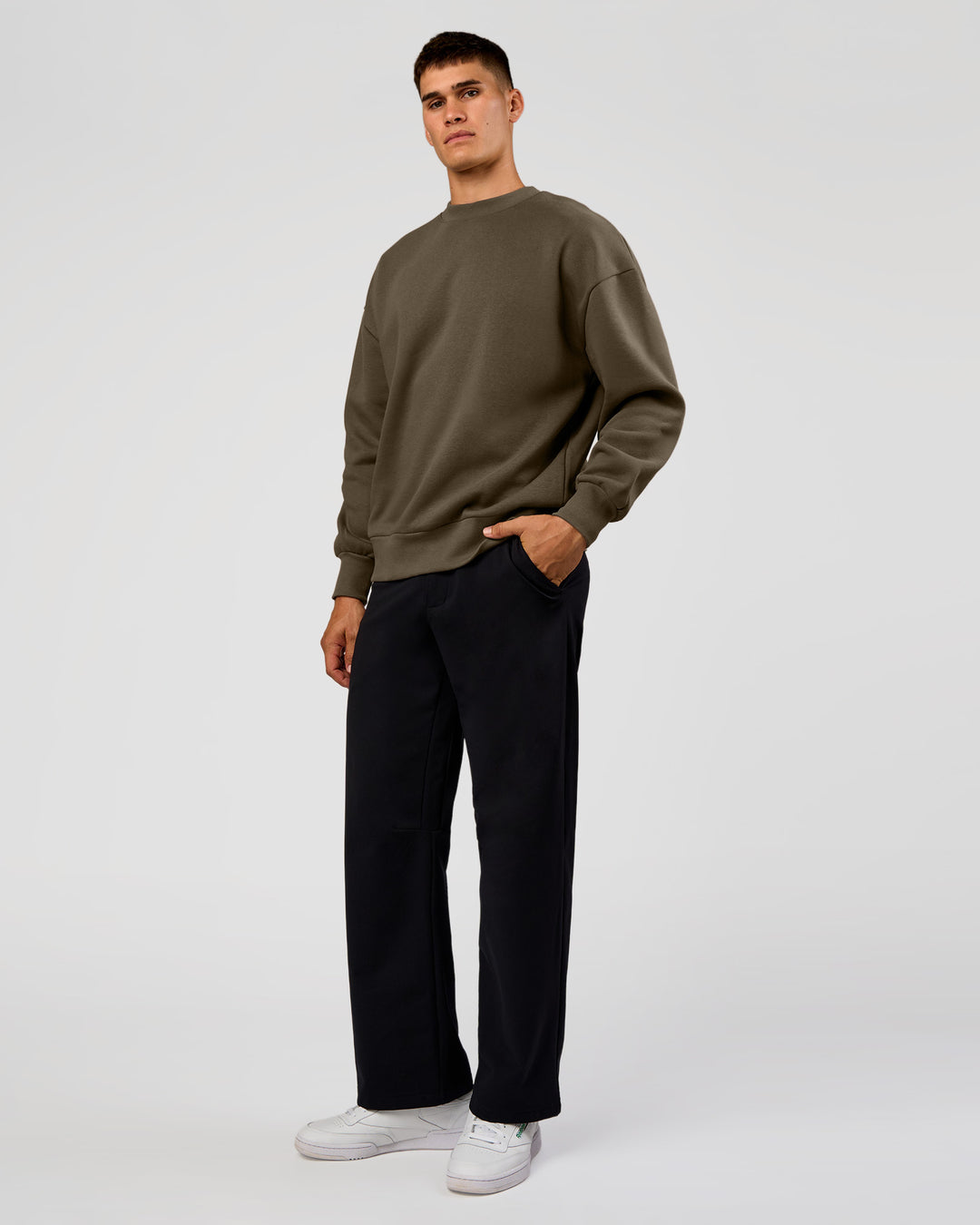 Man wearing Shadow Mode Oversized Sweater - Walnut Grey | Model:Jackson | Size:L - view 6