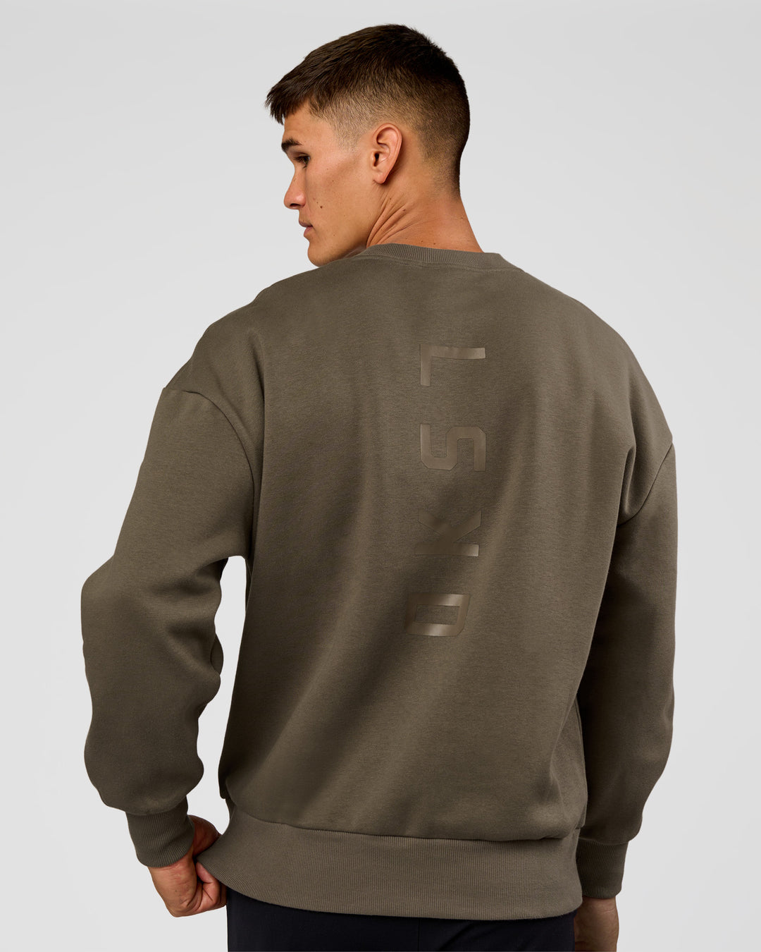 Man wearing Shadow Mode Oversized Sweater - Walnut Grey | Model:Jackson | Size:L - view 2