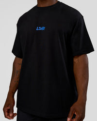 Man wearing Standard Issue FLXCotton Oversized Tee - Black-Palace Blue | Model:Sam | Size:L | Thumbnail Index: 8