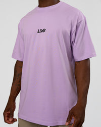 Man wearing Standard Issue FLXCotton Oversized Tee - Pale Lilac-Black | Model:Sam | Size:L | Thumbnail Index: 9