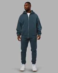 Man wearing Stream Oversized Panel Zip Hoodie - Deep Sea | Model:Sam | Size:L | Thumbnail Index: 5