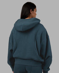 Woman wearing Stream Oversized Panel Zip Hoodie - Deep Sea | Model:Rhiley | Size:L | Thumbnail Index: 8