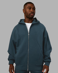 Man wearing Stream Oversized Panel Zip Hoodie - Deep Sea | Model:Sam | Size:L | Thumbnail Index: 1