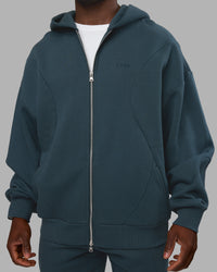 Man wearing Stream Oversized Panel Zip Hoodie - Deep Sea | Model:Sam | Size:L | Thumbnail Index: 6