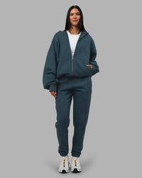 Woman wearing Stream Oversized Panel Zip Hoodie - Deep Sea | Model:Rhiley | Size:L | Thumbnail Index: 10