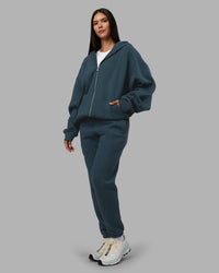 Woman wearing Stream Oversized Panel Zip Hoodie - Deep Sea | Model:Rhiley | Size:L | Thumbnail Index: 2