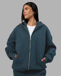 Woman wearing Stream Oversized Panel Zip Hoodie - Deep Sea | Model:Rhiley | Size:L | Thumbnail Index: 4