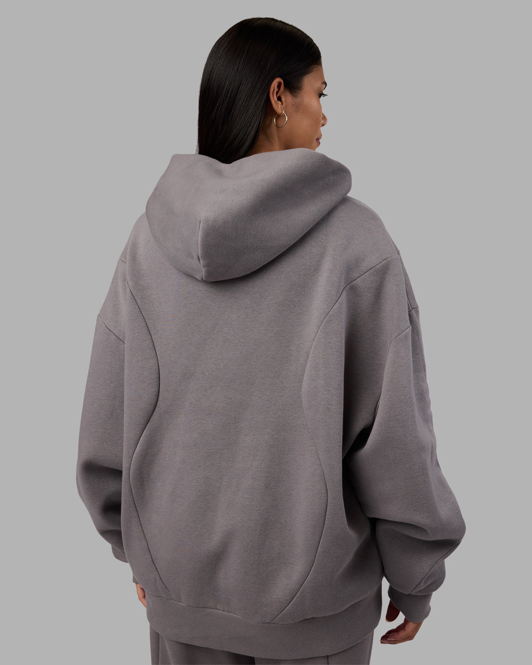 Woman wearing Stream Oversized Panel Zip Hoodie - Storm Front | Model:Rhiley | Size:L - view 8