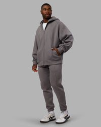 Man wearing Stream Oversized Panel Zip Hoodie - Storm Front | Model:Sam | Size:L | Thumbnail Index: 9