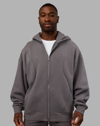 Man wearing Stream Oversized Panel Zip Hoodie - Storm Front | Model:Sam | Size:L | Thumbnail Index: 2