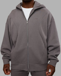 Man wearing Stream Oversized Panel Zip Hoodie - Storm Front | Model:Sam | Size:L | Thumbnail Index: 8