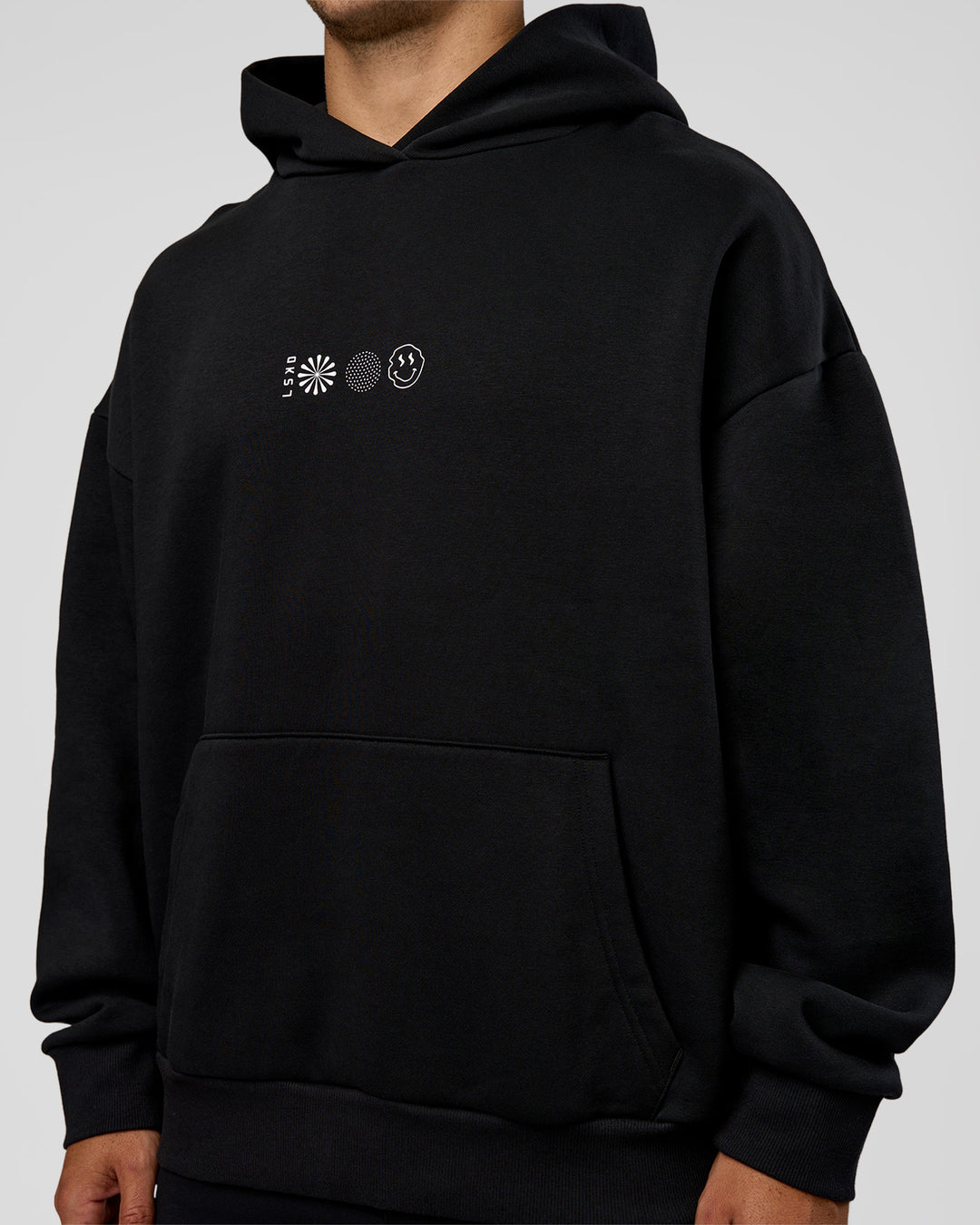 Man wearing Trust The Process Unisex Oversized Hoodie - Black-White | Model:Jaiden | Size:L - view 11