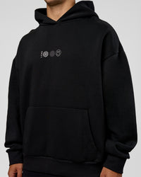 Man wearing Trust The Process Unisex Oversized Hoodie - Black-White | Model:Jaiden | Size:L | Thumbnail Index: 10