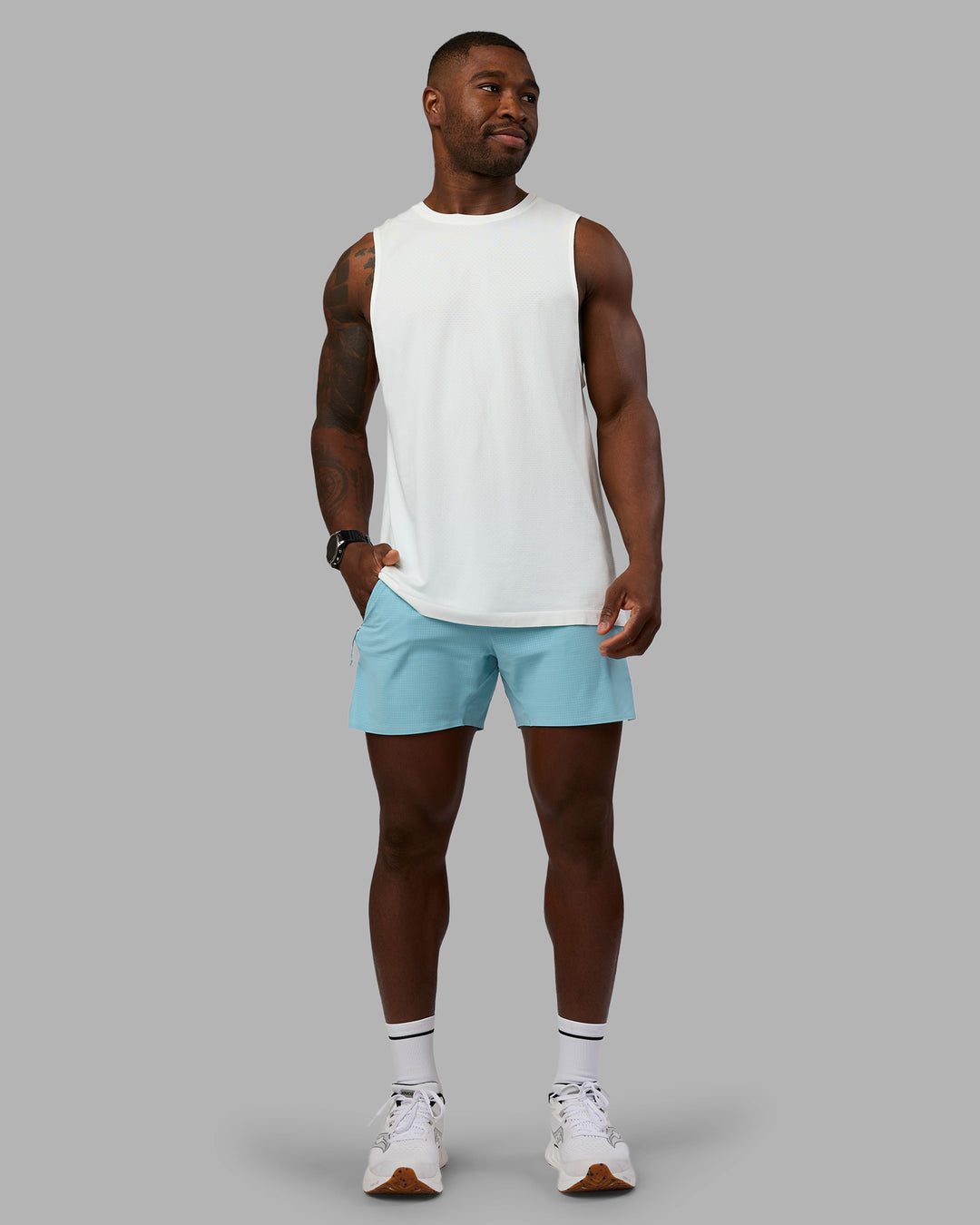 Man wearing UltraAir 5" Lined Performance Short - Retro Blue | Model:Sam | Size:L - view 7