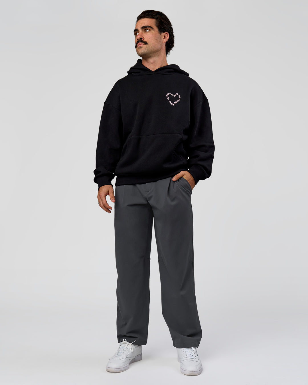 Man wearing Unisex Love The Process Oversize Hoodie - Black-Marshmallow | Model:Adam | Size:L - view 6