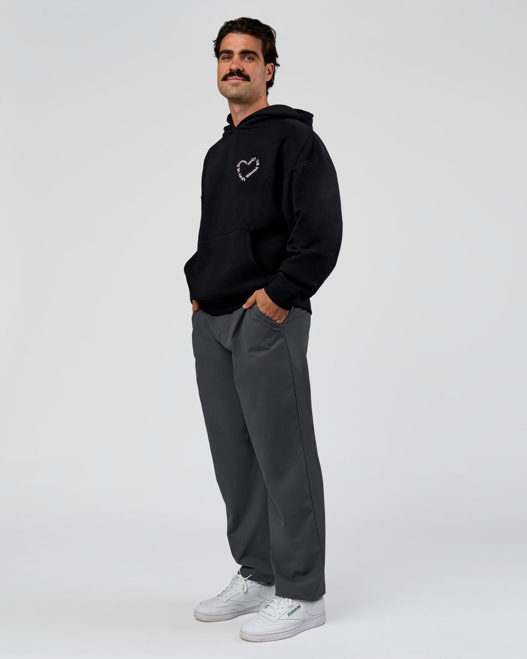 Man wearing Unisex Love The Process Oversize Hoodie - Black-Marshmallow | Model:Adam | Size:L - view 10