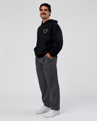 Man wearing Unisex Love The Process Oversize Hoodie - Black-Marshmallow | Model:Adam | Size:L | Thumbnail Index: 9