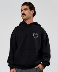 Man wearing Unisex Love The Process Oversize Hoodie - Black-Marshmallow | Model:Adam | Size:L | Thumbnail Index: 2