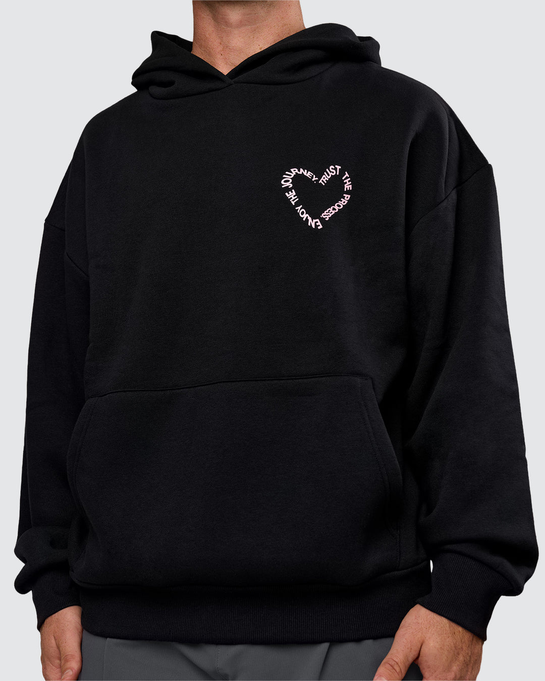 Man wearing Unisex Love The Process Oversize Hoodie - Black-Marshmallow | Model:Adam | Size:L - view 7