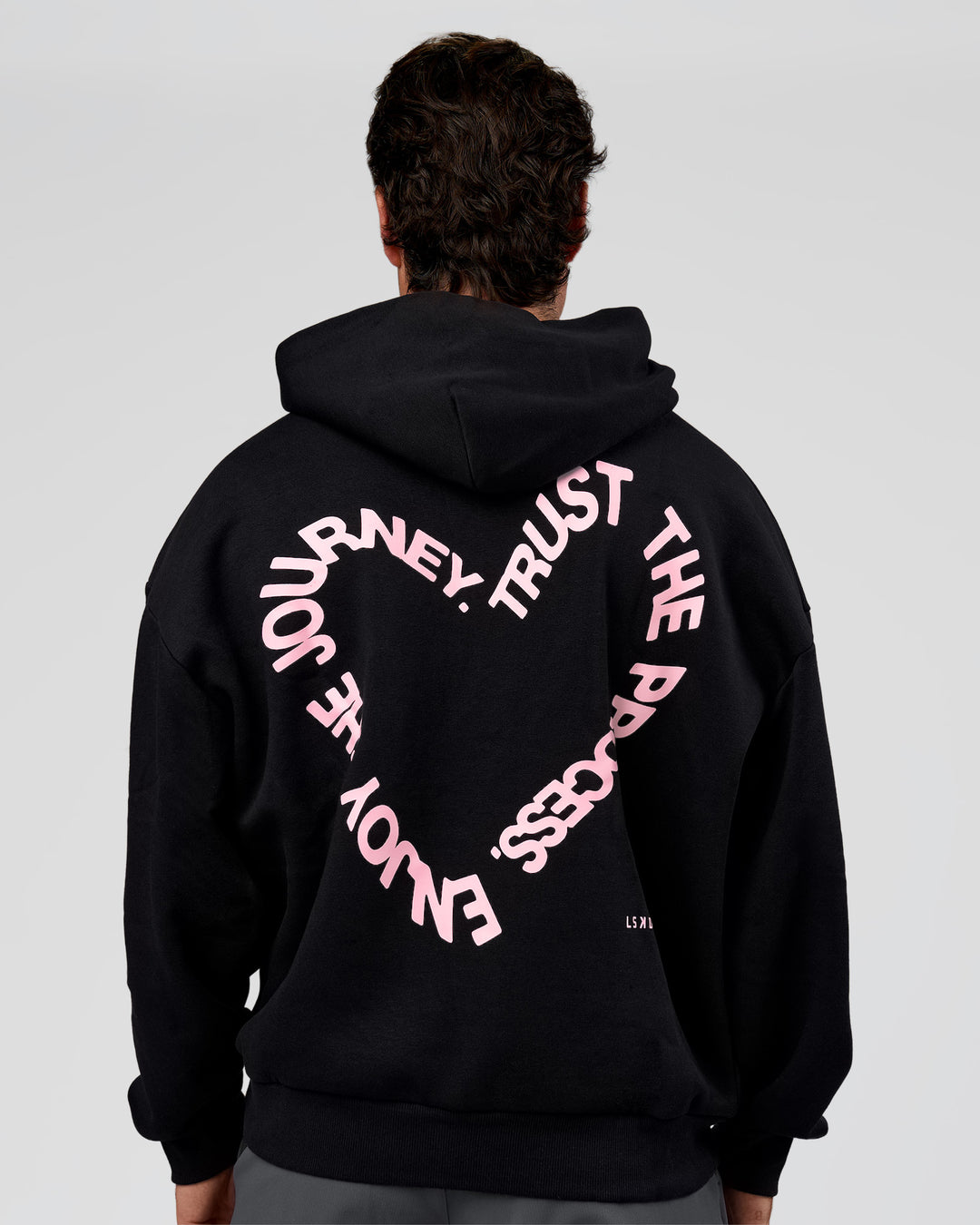 Man wearing Unisex Love The Process Oversize Hoodie - Black-Marshmallow | Model:Adam | Size:L - view 2