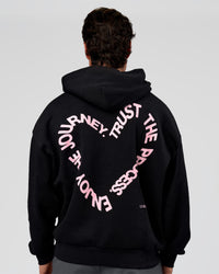Man wearing Unisex Love The Process Oversize Hoodie - Black-Marshmallow | Model:Adam | Size:L | Thumbnail Index: 1