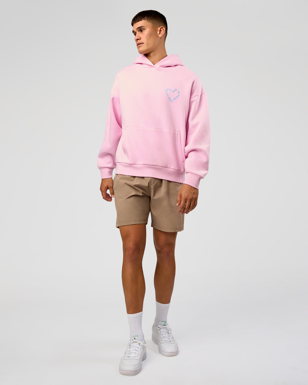 Man wearing Unisex Love The Process Oversize Hoodie - Marshmallow-Open Air | Model:Jackson | Size:L - view 11
