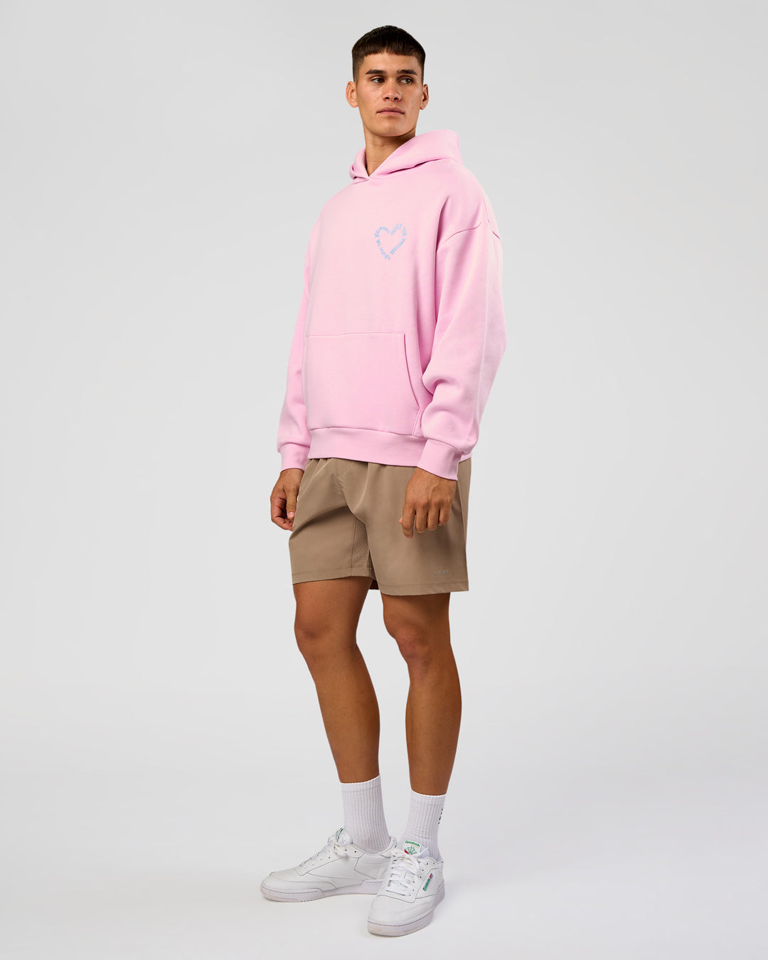 Man wearing Unisex Love The Process Oversize Hoodie - Marshmallow-Open Air | Model:Jackson | Size:L - view 6