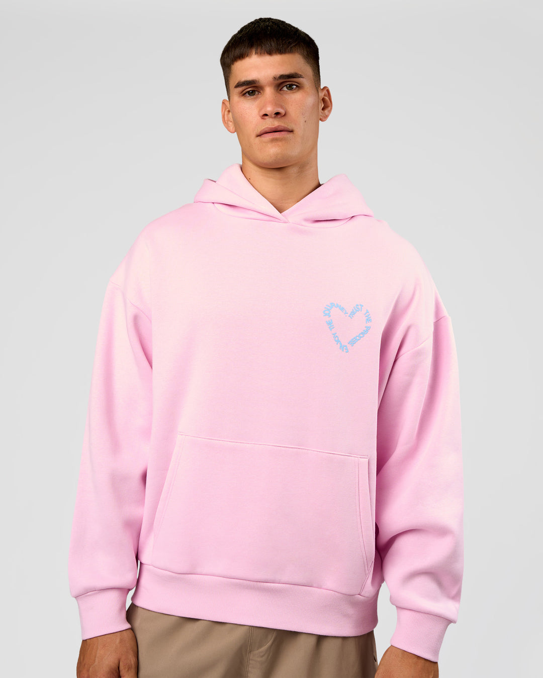 Man wearing Unisex Love The Process Oversize Hoodie - Marshmallow-Open Air | Model:Jackson | Size:L - view 3