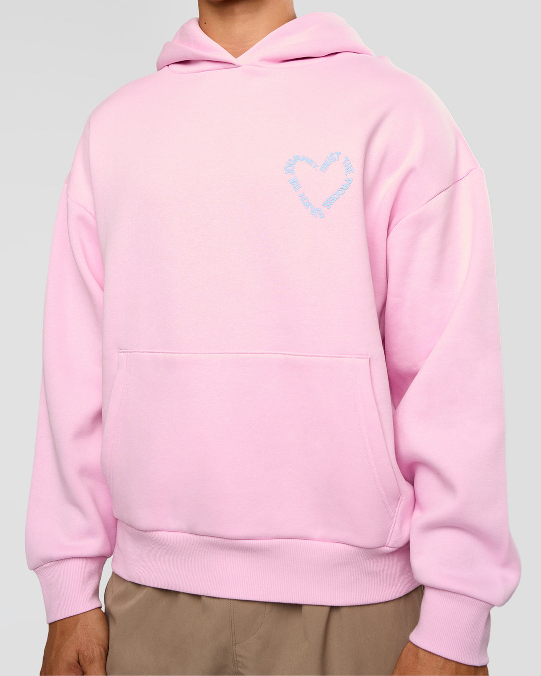 Man wearing Unisex Love The Process Oversize Hoodie - Marshmallow-Open Air | Model:Jackson | Size:L - view 7