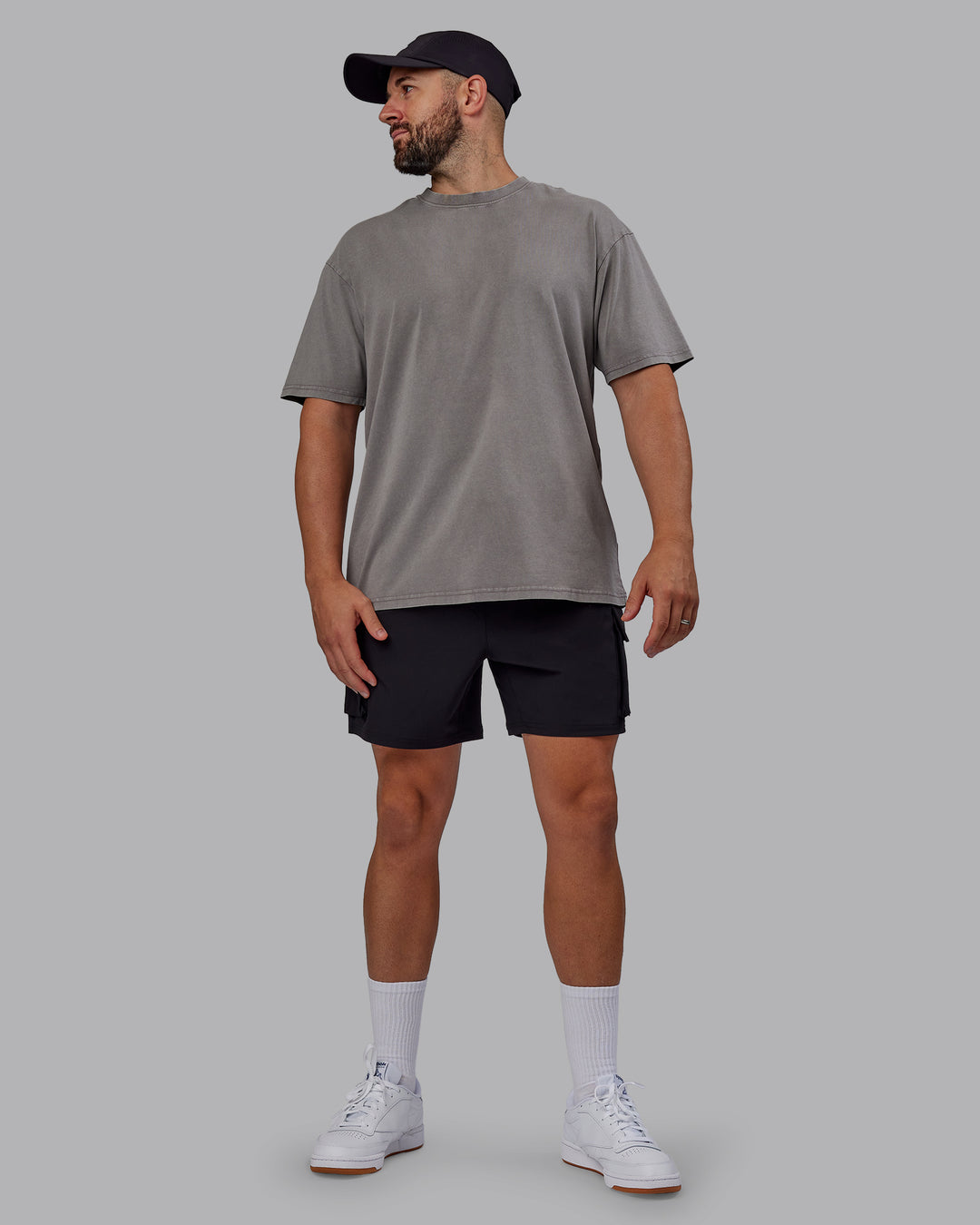 Man wearing Unisex Miami25 Washed FLXCotton Tee Oversize - Storm Front-Lemon Fizz - view 8