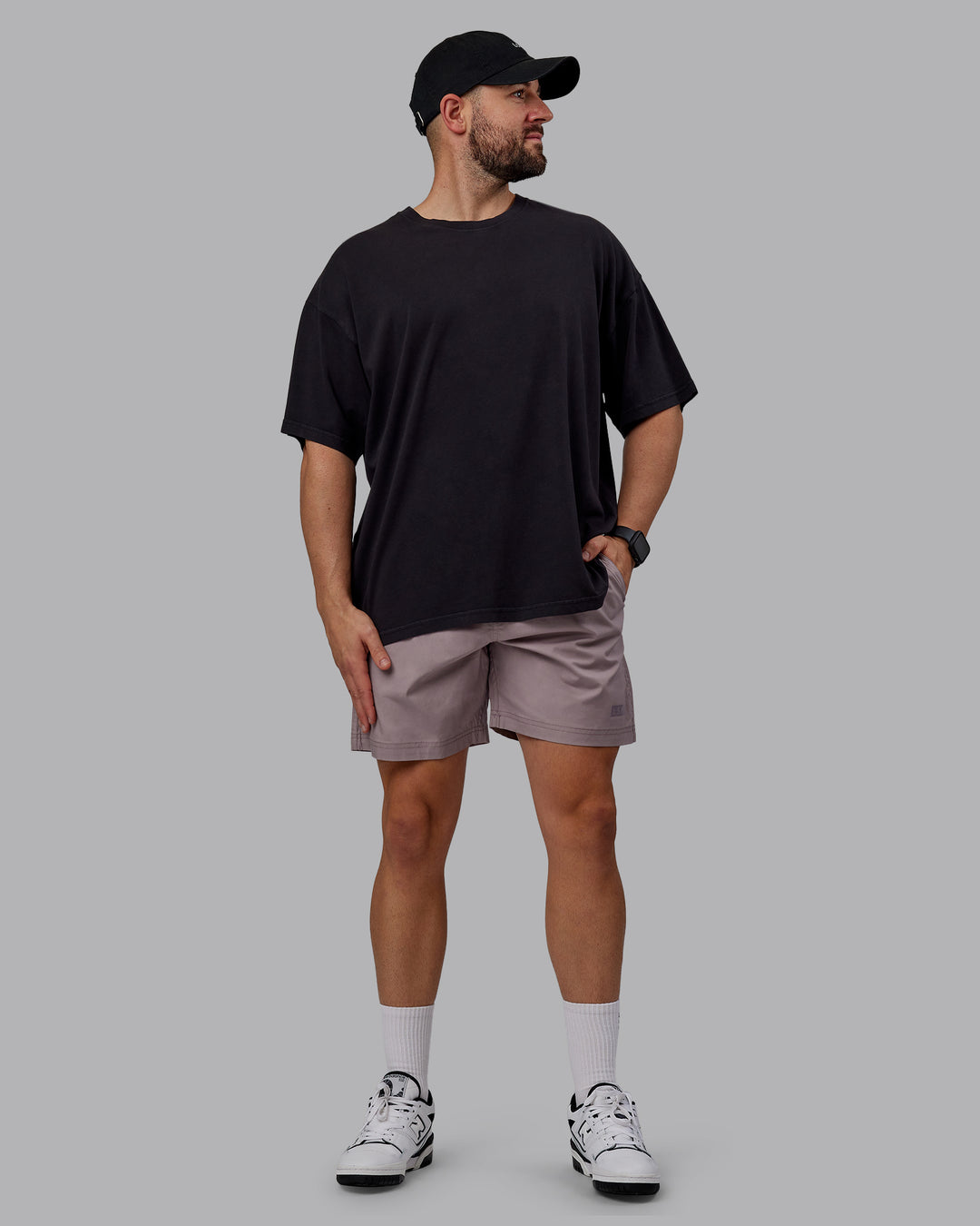 Man wearing Unisex Washed Pressure Heavyweight Tee Oversize - Black-White - view 4