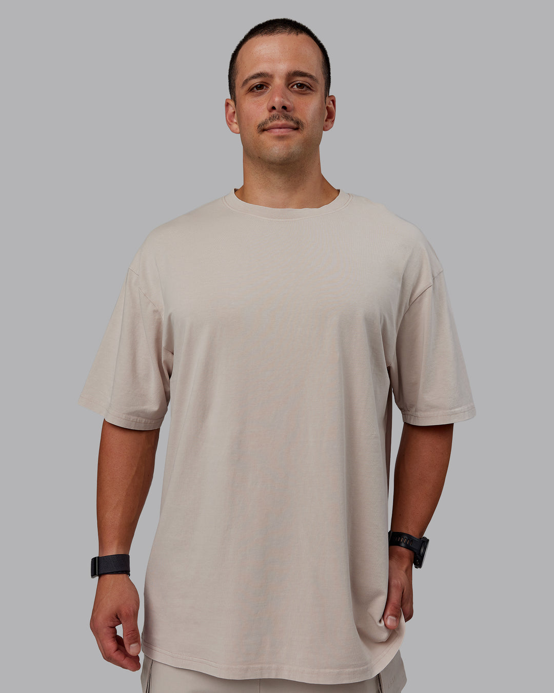 Man wearing Set The Standard Washed FLXCotton Oversized Tee - Shale Beige | Size:L - view 3