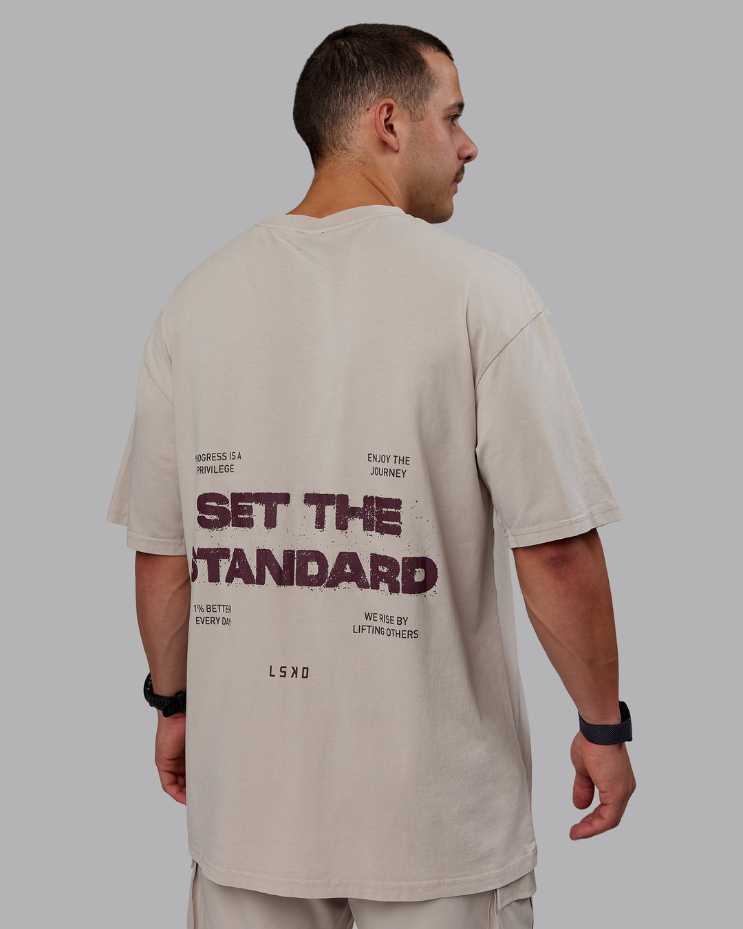 Man wearing Set The Standard Washed FLXCotton Oversized Tee - Shale Beige | Size:L - view 8
