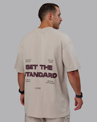 Man wearing Set The Standard Washed FLXCotton Oversized Tee - Shale Beige | Size:L | Thumbnail Index: 7
