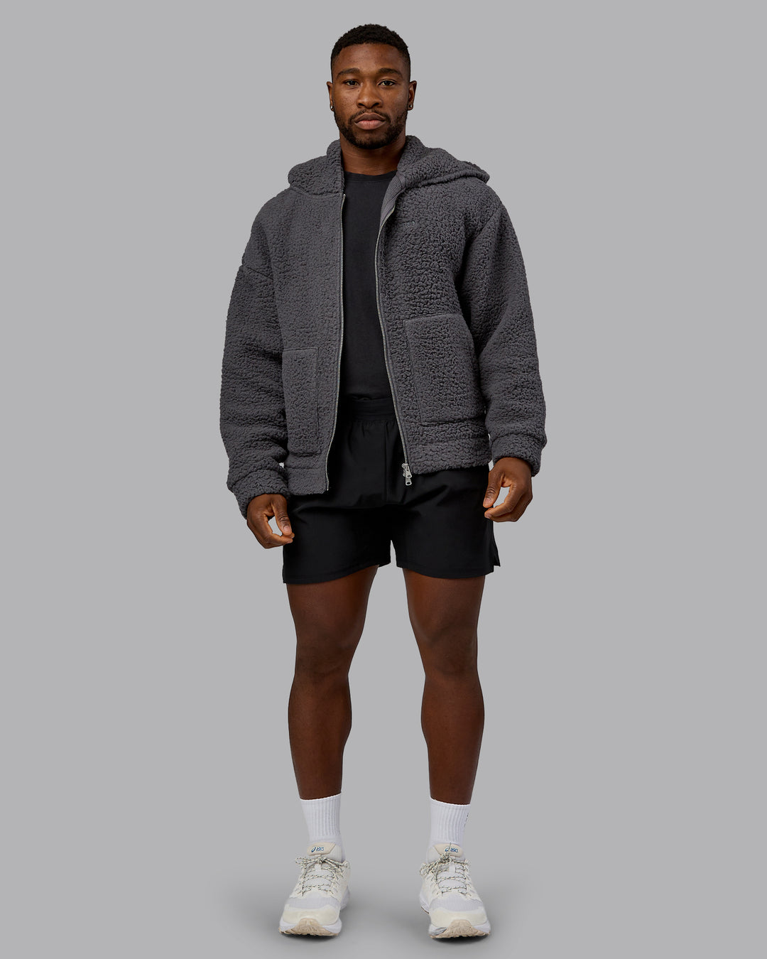 Man wearing Sherpa Oversized Jacket - Dark Storm | Model:Sam | Size:L - view 9