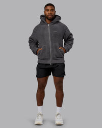 Man wearing Sherpa Oversized Jacket - Dark Storm | Model:Sam | Size:L | Thumbnail Index: 5