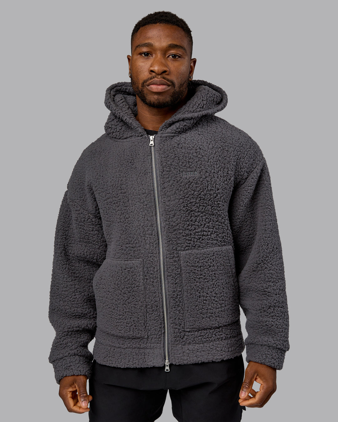 Man wearing Sherpa Oversized Jacket - Dark Storm | Model:Sam | Size:L - view 11