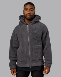 Man wearing Sherpa Oversized Jacket - Dark Storm | Model:Sam | Size:L | Thumbnail Index: 10