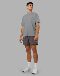 Man wearing Pressure Washed Heavyweight Oversize Tee - Grey-Bubblegum | Model:Jackson | Size:L | Thumbnail Index: 4