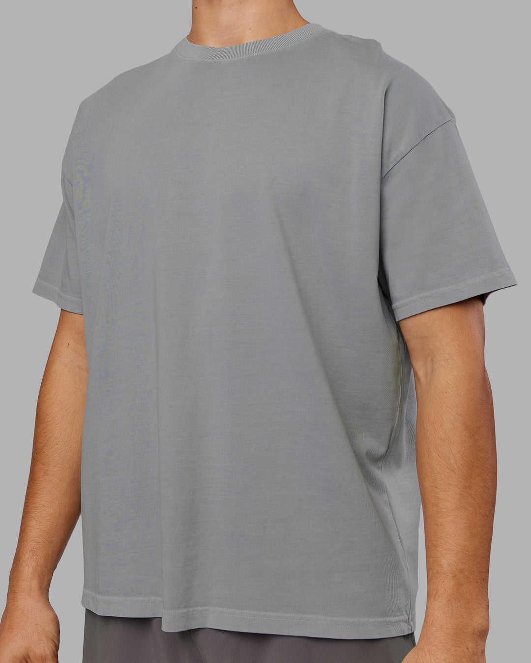 Man wearing Pressure Washed Heavyweight Oversize Tee - Grey-Bubblegum | Model:Jackson | Size:L - view 8