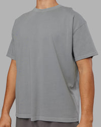 Man wearing Pressure Washed Heavyweight Oversize Tee - Grey-Bubblegum | Model:Jackson | Size:L | Thumbnail Index: 7