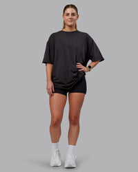 Woman wearing Unisex Washed RUN CLUB FLXCotton Tee Oversize - Black-Black | Thumbnail Index: 7