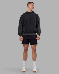 Man wearing Variation Washed Oversized Hoodie - Black-Black | Model:Tom | Size:L | Thumbnail Index: 10