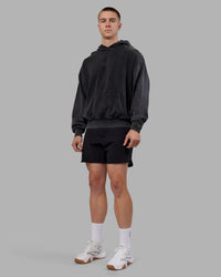 Man wearing Variation Washed Oversized Hoodie - Black-Black | Model:Tom | Size:L | Thumbnail Index: 4