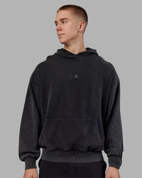 Man wearing Variation Washed Oversized Hoodie - Black-Black | Model:Tom | Size:L | Thumbnail Index: 2